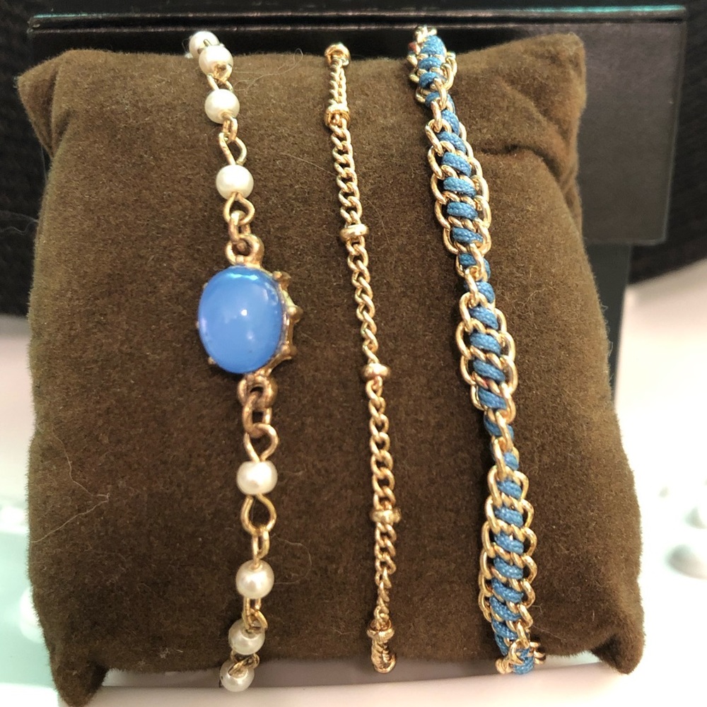 NWOT Lauren Conrad Blue & Gold Bracelet Trio